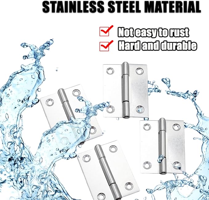 Pine & Linen 15 Pack Stainless Steel Folding Hinge, Butt Cabinet Hinge, Window Hinges Small Hinges with 60 Pieces Screws for Home Furniture/Cabinet Projects/DIY Enthusiasts（2 Inch）