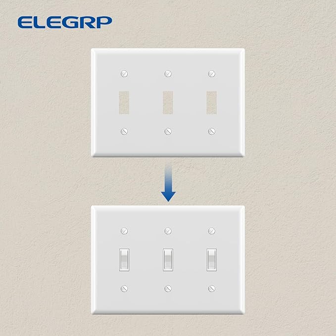 ELEGRP 3-Gang Toggle Switch Wall Plates, Standard Size 4.53" H x 6.39" L Thermoplastic Faceplate Cover for Toggle Dimmer Light Switches, UL Listed (1 Pack, Glossy White)