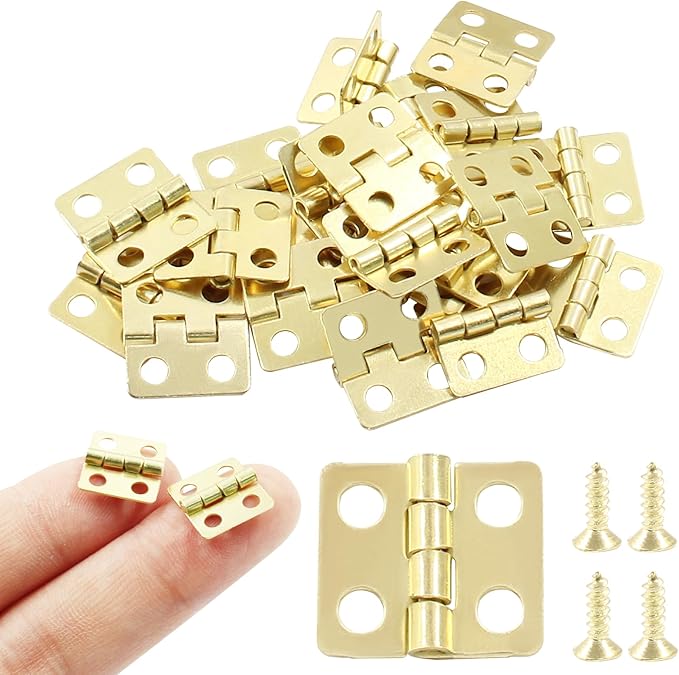 24Pcs Small Antique Gold Hinges 13x12mm - Mini Butt Hinges for Doll House, DIY, Mini Cabinet, Jewelry Wooden Box