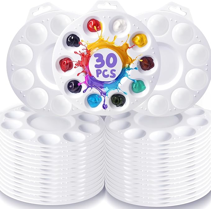 30Pcs Paint Tray Palettes, Plastic Paint Pallets with Hanging Hole for Teachers or Students to Paints on School Project, Art Class or Have a Birthday Painting Part
