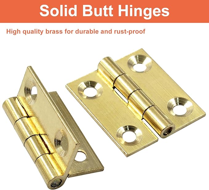 Piutouyar 8 Pack Butt Hinge 1 Inch Mini Solid Brass Hinges for Small Cabinet, Folding Craft With Mounting Screws for Boxes, Gate, Drawer