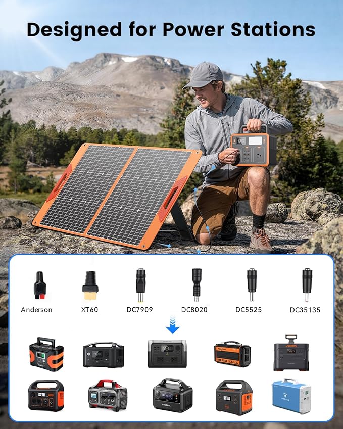 SOLUPUP 100W Portable Solar Panel for Power Station, 23.5% High Efficiency Foldable Solar Charger with DC/XT60/Anderson Cable, QC3.0 USB Outputs, IP65 Waterproof for Outdoor Camping RV Off-Grid