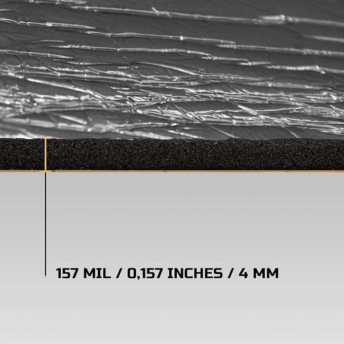 Siless Liner 157 mil 9 sqft Aluminum Foil Finish Car Sound Deadening & Heat Insulation Closed Cell Foam - PE Foam Sound Deadener