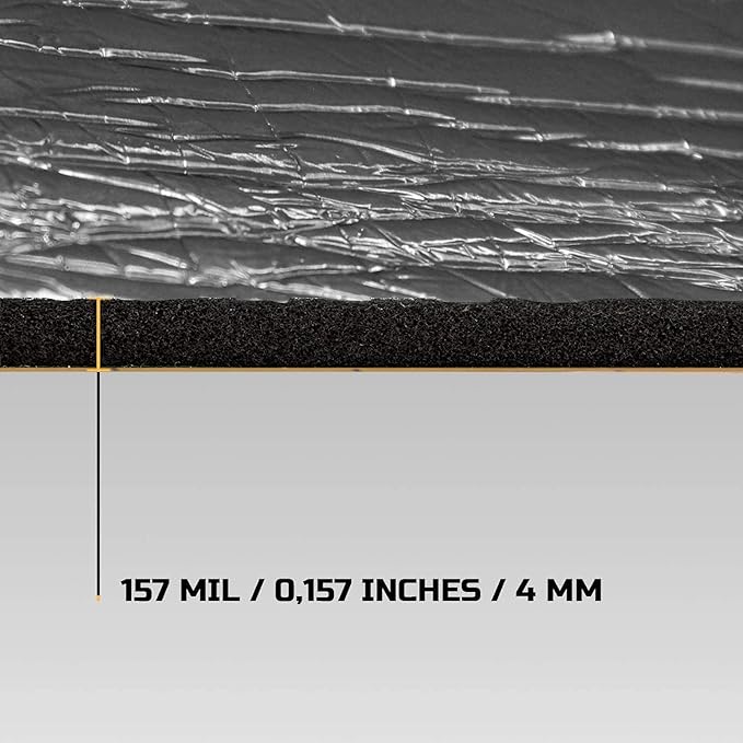 Siless Liner 157 mil 18 sqft Aluminum Foil Finish Car Sound Deadening & Heat Insulation Closed Cell Foam - PE Foam Sound Deadener