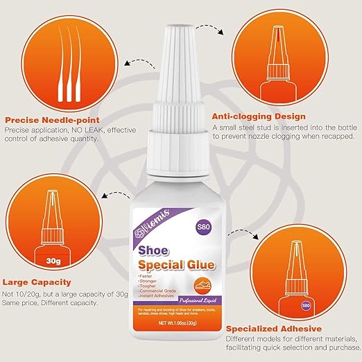 30g Shoe Glue - Instant Shoe Glue Sole Repair, Professional Grade Super Shoe Fix Adhesive, Clear Waterproof Quick Dry Shoe Glue for Soles Boots Sneakers Heels Hiking Shoes Leather Handbags