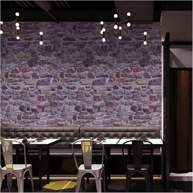Stone Brick Wallpaper Peel and Stick Backsplash Self-Adhesive Removable Vinyl Pink Faux 3D Stone Look Wall Paper Faux Home Decorations 23.6" X 393"