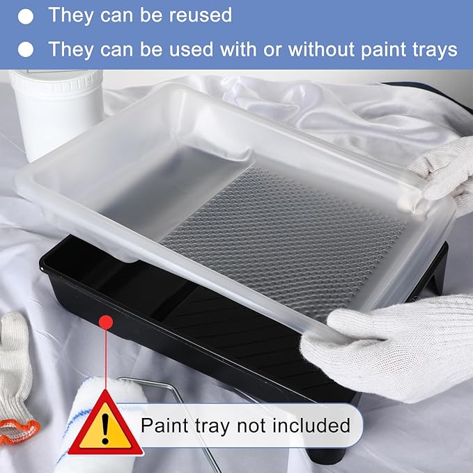Geelin 80 Pcs Paint Tray Liner 9 Inch Pans White Roller Disposable Plastic Paint Tray with Textured for Painting Walls, Compatible with Most Rollers