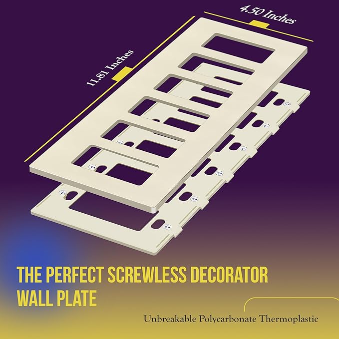 ENERLITES Screwless Decorator Wall Plate Child Safe Outlet Covers, Size 6-Gang 4.68" H x 12.00” L, Unbreakable Polycarbonate Thermoplastic, SI8836-LA, Glossy, Light Almond