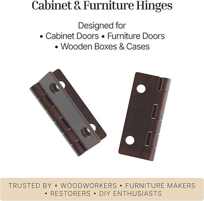 Antique Copper Butt Hinges - 2" x 1-1/2" - Pack of 20 - Flush Mount Cabinet Door Hinges - Antique Furniture Hardware - BH7-SAC (10)