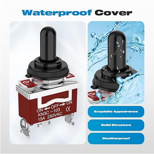 3 Way Toggle Switch, Malictele ON-Off-ON 3 Pin 3 Position SPDT Marine DC12V 30A Heavy Duty Waterproof Toggle Switch with Boot Cap Cover for Car Auto Truck Boat-3Pack