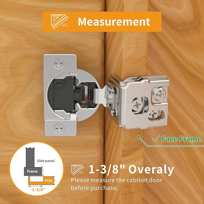 Chibery 20 Pack 1-3/8" Overlay 4D Soft Close Concealed Hinges for Face Frame Door, Adjustable Closing Speed, Smooth Slow Self Close Hinges, Satin Nickel, 105° Open Angle Stainless Steel Cabinet Hinges