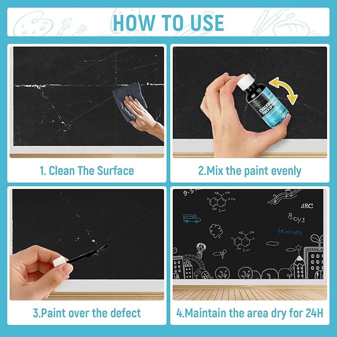 Chalkboard Paint Black Chalk Board Touch Up Paint for Wood, Metal, Glass, Wall, Plaster Boards Sign, Frame Any Surface Black Matte Finish, Acrylic Non-Toxic, Quick-Dry 30ml, 1.5oz