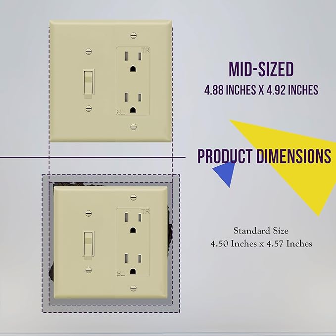 ENERLITES Combination Toggle Switch/Decorator Switch Wall Plate, Mid-Size 2-Gang 4.88 x 4.92", Polycarbonate Thermoplastic, 881131M-I, Ivory