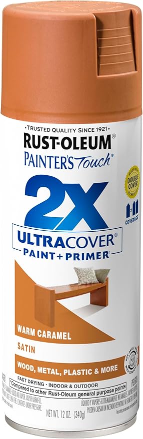 Rust-Oleum 267118 Painter's Touch 2X Ultra Cover Spray Paint, 12 oz, Satin Warm Caramel