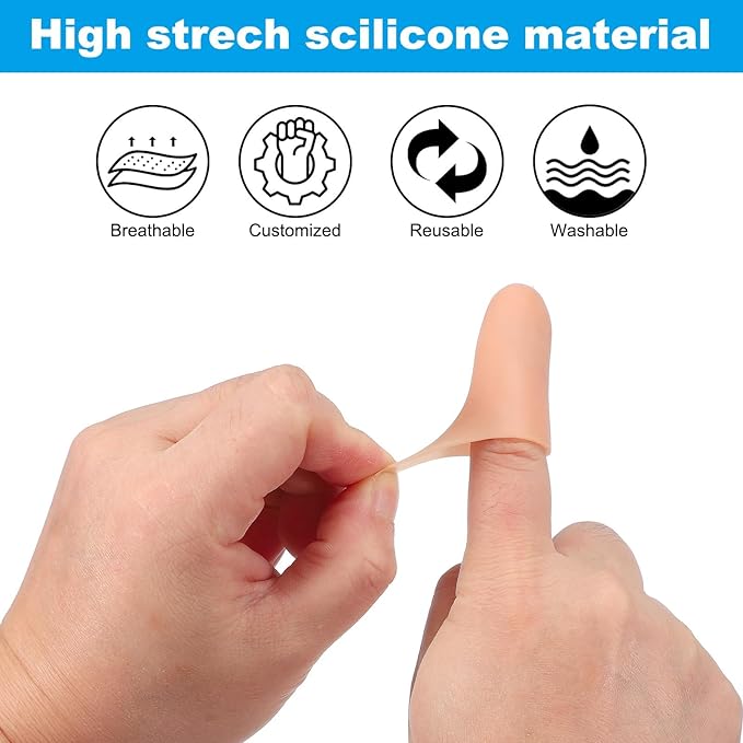 PATIKIL Finger Sleeve Protectors, 20pcs Silicone Finger Cots Cover Cap Thumb Guard Gel Finger Protection for Repair, Sports, 2"x0.6" Skin Color