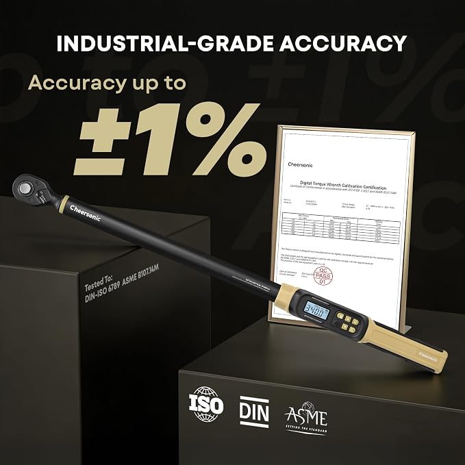 Digital Torque Wrench 1/2 Drive, 12.5-250.8 ft·lb (17-340N.m) ±1% Accuracy Electronic Torque Wrench with Buzzer and LED Heavy Duty Torque Wrench Set with Socket for Car Repair Trucks large machinery