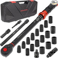 23PCS 1/2-Inch Drive Torque Wrench Set, 10-170FT.LB/13.6-230.5Nm | Click Torque Wrench with Sockets, 72-Tooth Dual-Range, ±3% Precision Adjustable Torque Wrenches for Cart, Motorcycle, Lug Nut