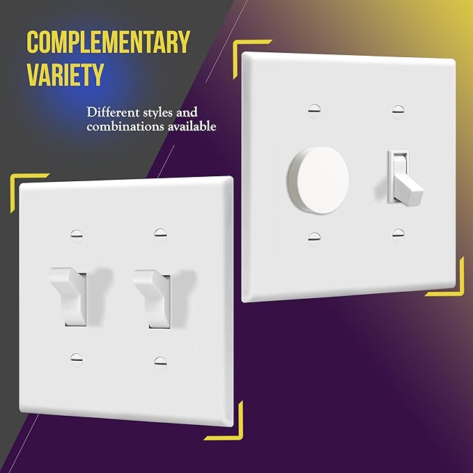 ENERLITES 5 Pack Double Toggle Switch Cover, Two Gang Light Switch Wall Plate, Standard Size 2-Gang 4.5" x 4.5", Unbreakable Polycarbonate Thermoplastic, UL Listed, 8812-W-5PCS, White