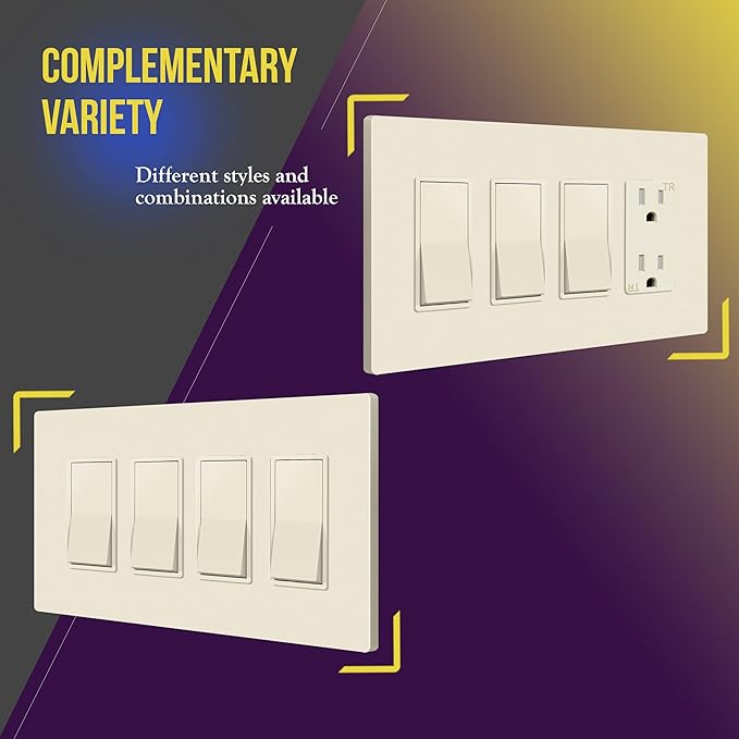 ENERLITES Screwless Decorator Wall Plates Child Safe Outlet Covers, Gloss Finish, Medium Size 4-Gang 4.88" H x 8.58” L, Unbreakable Polycarbonate Thermoplastic, SI8834M-LA, Light Almond