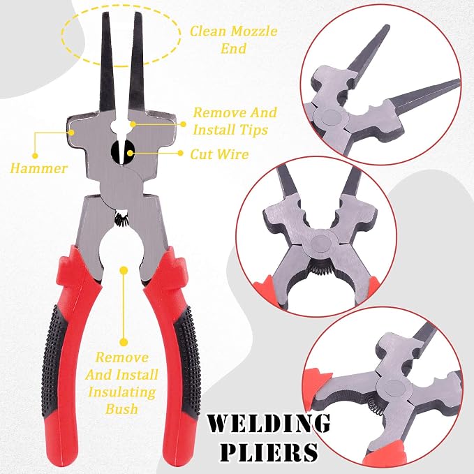 Hilitchi 6Pcs Welding Slag Removal Tool Set, 8inch Welding Pliers, Welding Chipping Hammer, Wire Brush Wire Scratch Brush and 2 Stainless Steel Metal Sheet Thickness Gauges