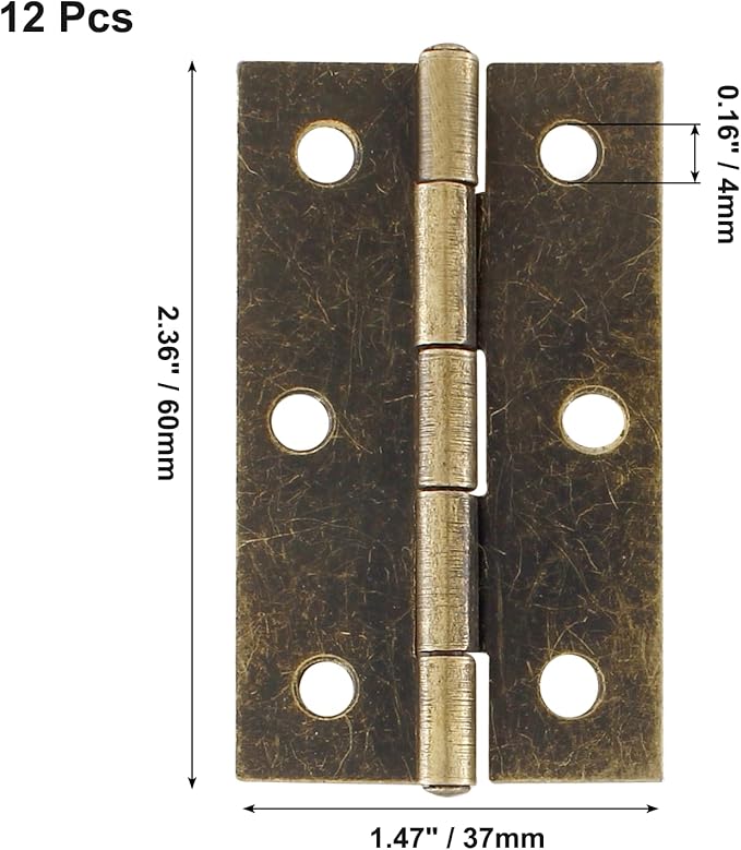 Murtenze 12 Pack 2.5 Inch Cabinet Hinge, Antique Bronze Butt Hinges with Mounting Screws