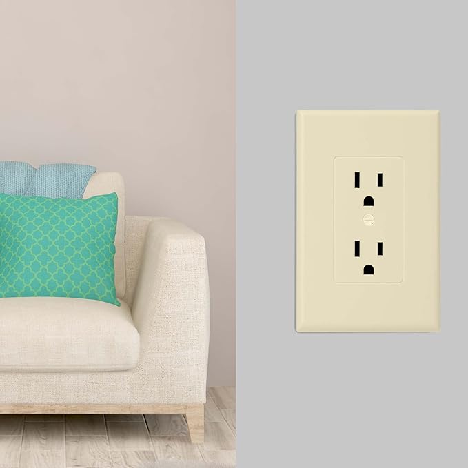 Bates- 1-Gang Duplex Wall Plate, 3.18"x 4.98", 10 Pack, Light Almond, Unbreakable Electrical Outlet Cover Plates, Heat & Impact Resistant, Easy-to-Clean, Duplex Receptacle Cover for Home & Office