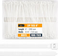 ALBO Zip Ties White 8 Inch 1000 Pack 40 lb, Long Plastic Cable Ties Thick 0.14 Inch Tie Wraps Heavy Duty UV Resistant Nylon Wire Ties for Indoor and Outdoor