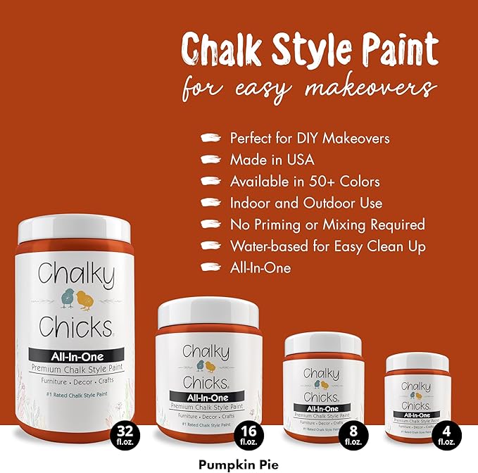 Chalky Chicks 8 Fl Oz Matte Pumpkin Pie (Orange) Chalk Paint for Furniture Without Sanding - No Prep Furniture Paint No Sanding All in One for Crafts, Walls, Cabinet, Metal, Dresser, Farmhouse