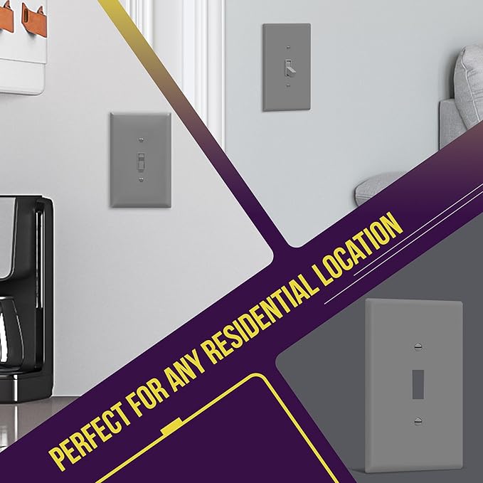 ENERLITES Toggle Light Switch Wall Plate, Jumbo Switch Cover, Gloss Finish, Oversized 1-Gang 5.5" x 3.5", Unbreakable Polycarbonate Thermoplastic, 8811O-GY-10PCS, Gray, 10 pack