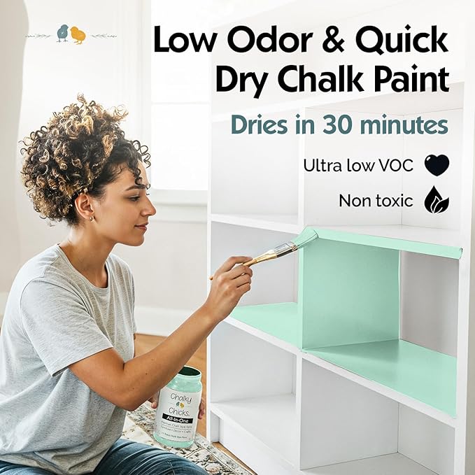 Chalky Chicks 16 Fl Oz Matte Wintergreen (Mint) Chalk Paint for Furniture Without Sanding - No Prep Furniture Paint No Sanding All in One for Crafts, Wood, Walls, Cabinet, Metal, Dresser, Farmhouse