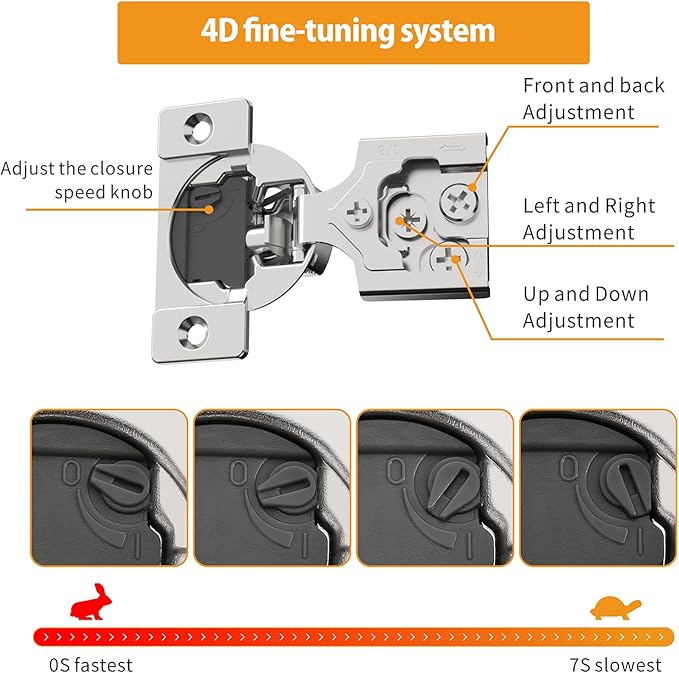 Chibery 10 Pack 3/8" Overlay 4D Soft Close Concealed Hinges for Face Frame Door, Adjustable Closing Speed, Smooth Slow Self Close Hinges, Satin Nickel, 105° Open Angle Stainless Steel Cabinet Hinges