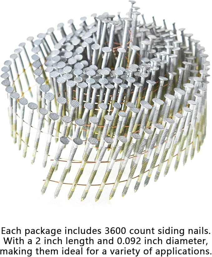 GXYWADY 3600Pcs Wire Coil Siding Nails 0.092 x 2 In Hot-Dip Galvanized Paint-Dipped Ring Shank Inclined 15 Degree Full Round Head Siding Nails of Lathing and Sheathing Materials