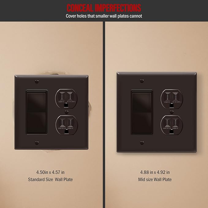 ENERLITES Combination Duplex Receptacle Outlet/Decorator Switch Wall Plate, Mid-Size 2-Gang 4.88" x 4.92", Polycarbonate Thermoplastic, 882131M-BR, Brown
