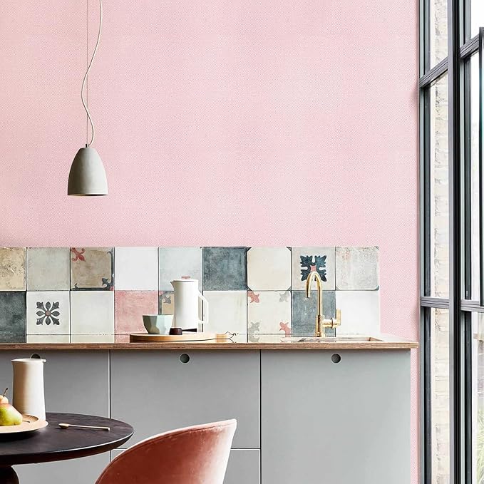 Pink Peel and Stick Wallpaper Grasscloth Paper 15.7in x 118.1in | Textured Wallpaper Peel and Stick Vintage Faux Linen Contact Paper Self Adhesive Removable Grasscloth for Bedroom Vinyl