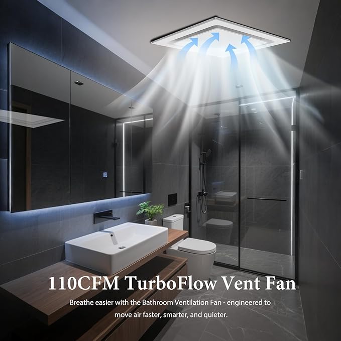 Orsong Bathroom Exhaust Fan 10" Panel Ultra Quiet without Light(8x8 Mount), 110CFM, 4" Duct for Bathroom/Garage/Home
