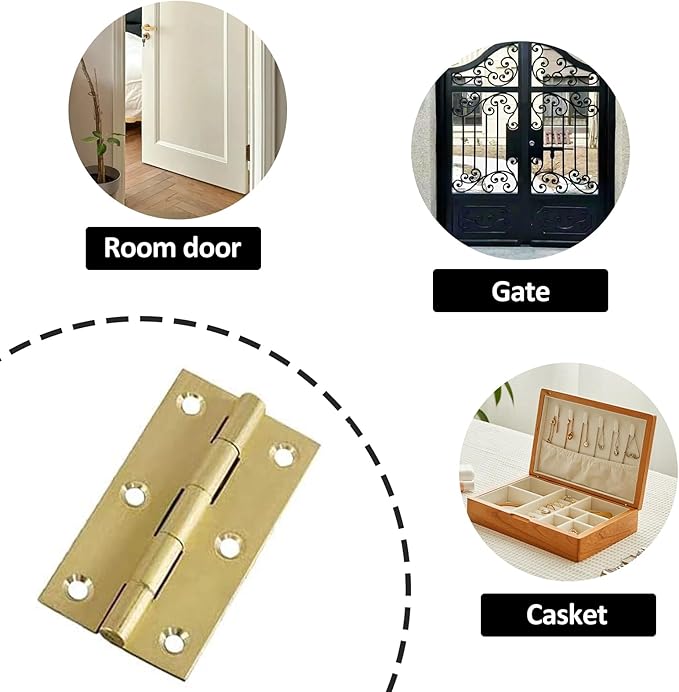 Mini Solid Brass Hinges Cabinet Drawer Butt Hinges for Jewelry Chest Wood Box,1/2/2.5Inch,8PCS(2Inch)