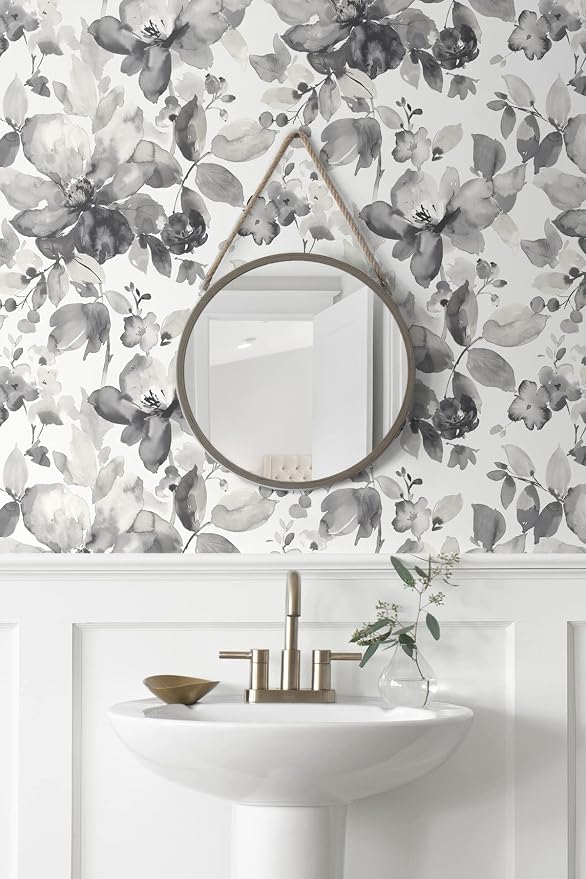 NextWall Watercolor Flower Peel and Stick Wallpaper (Inkwell)