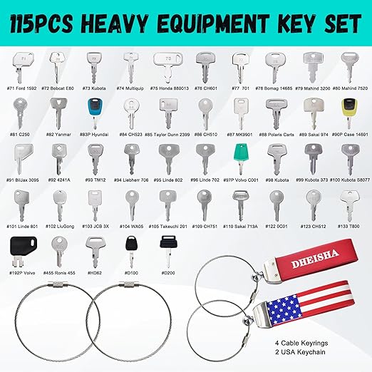 115 Non-Duplicated Full Range Master Equipment Keys Set, Original Construction Excavator Dumper Dozer Ignition Operator Keys for John Deere CAT Sany Daewoo Kubota KOM JCB Case Takeuchi Hyster and More