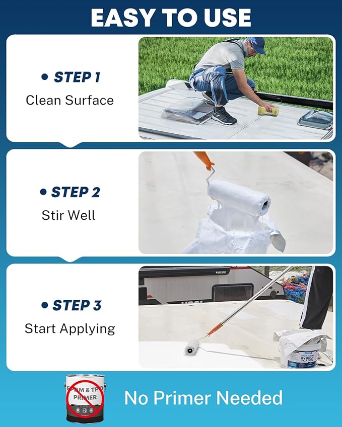 Kohree RV Roof Coating 1 Gallon, 100% Silicone RV Roof Sealant, No Primer Needed, Waterproof Solar Reflective Flexible RV Sealant for EPDM, TPO, Campers, Trailers, Leak Repairs, White