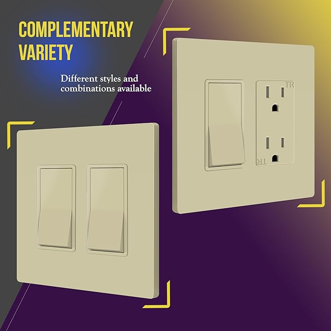 ENERLITES Screwless Decorator Wall Plates Child Safe Outlet Covers, Gloss Finish, Midway Size 2-Gang, Unbreakable Polycarbonate Thermoplastic, SI8832M-I-10PCS, Ivory