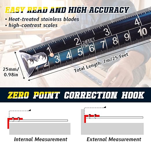 Sabary 2 Pcs 25ft Stainless Steel Tape Measure Retractable Double Side Measuring Tape with Hollow Design Metric Measure Ruler for Construction Household Woodworking