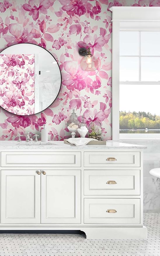 NextWall Watercolor Flower Peel and Stick Wallpaper (Pink)