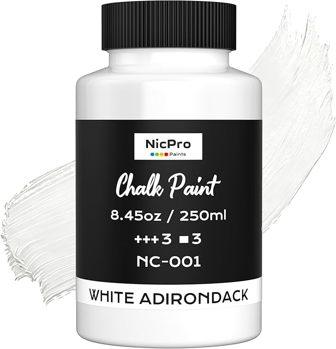 Nicpro All-in-One White Chalk Paint for Furniture, 8.45 oz (250ml) Matte Finish Acrylic Craft Paint, Built-In Primer & Top Coat, Non-Toxic Furniture Paints for Cabinets, Wood, Metal, Home Decor