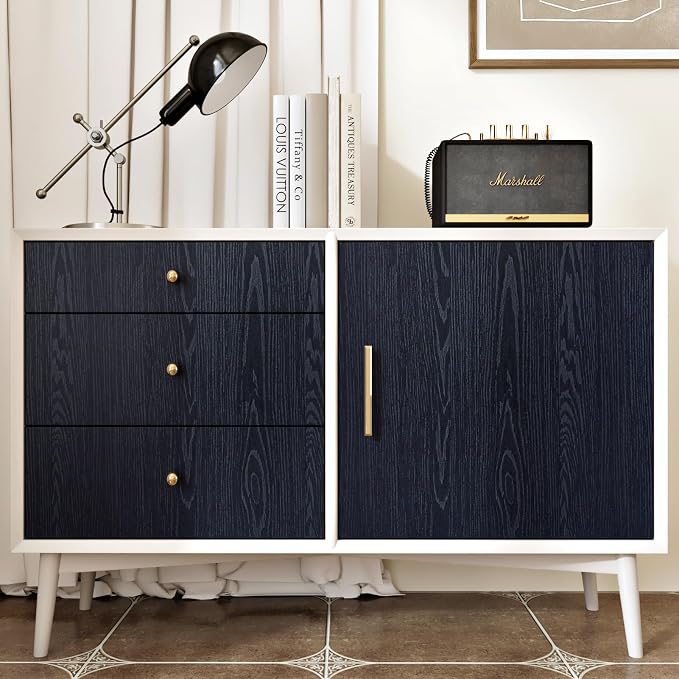 WESTICK Large Dark Wood Contact Paper Peel and Stick Counttertops Waterproof Navy Blue Wood Wallpaper Self Adhesive Wooden Grain Vinyl Countertop Wrap for Kitchen Tables Desk Cabinets Shelf 24" x 118"
