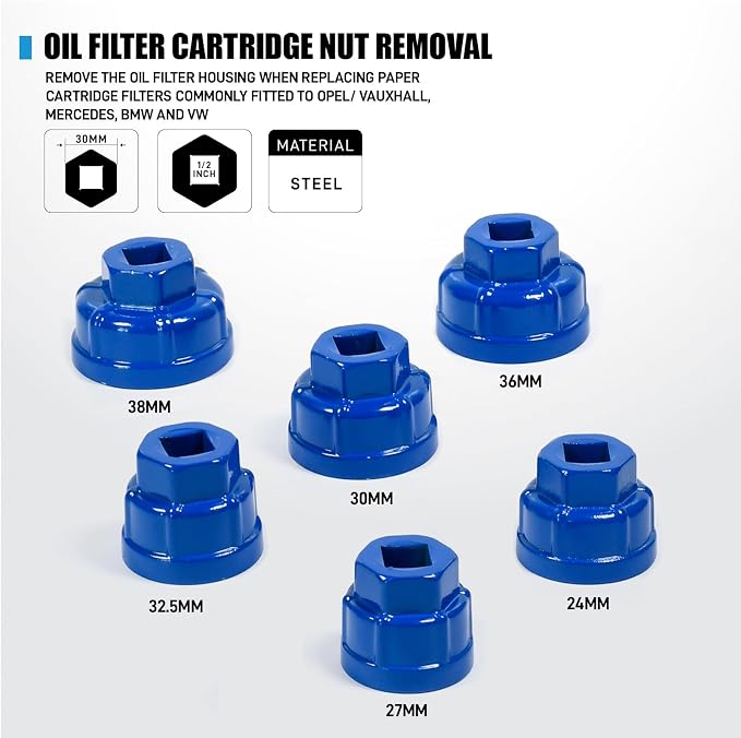 SMOTIVEPRO Professional 32PCS Oil Filter Wrench Set with Cap Removal Tools | Includes Filter Caps (63.5-100mm), Socket (24-38mm), Adjustable Wrench and Drain Plug Tools for Efficient Maintenance
