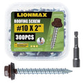 LIONMAX Metal Roofing Screws #10 × 2 Inch, 300-PCS, Brown Painted Hex Head Sheet Metal Roof Screws, Rubber Washer, Sharp Point, Metal to Wood Siding Screws, Hex Socket Included