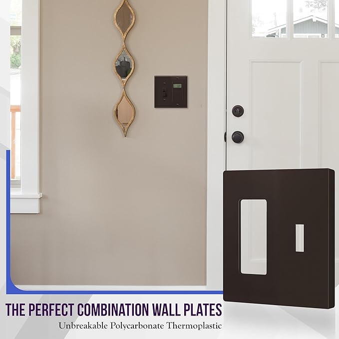 ENERLITES Combination Toggle Light Switch/Decorator Light Switch Plate, Double Switch Wall Plate, Standard Size 2-Gang 4.68" x 4.73", Polycarbonate Thermoplastic, Gloss Finish, SI881131-BR, Brown
