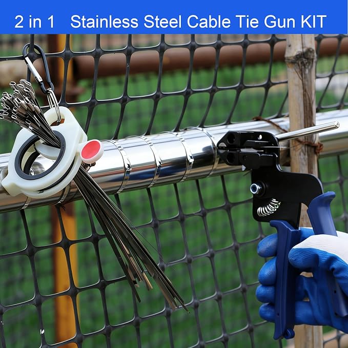 Metal Zip Ties Cutter Stainless Steel Cable Tie Gun Kit Assortment With 150pcs 304 Stainless Steel Zip Ties,Heavy Duty Outdoor For Chain Link Fence Parts Exhaust Wrap