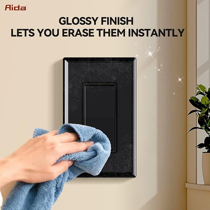 AIDA 1-Gang Screwless Light Switch Cover Plate, Standard Decorative Outlet Covers - Glossy Black, 10-Pack Unbreakable Polycarbonate Wall Plates for Decorator Device, UL Listed, 4.5" H x 2.75" L