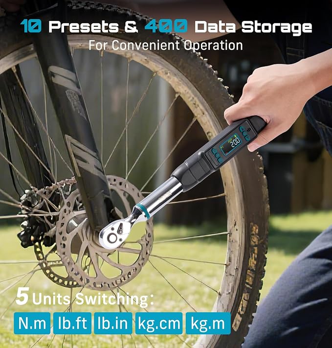 Seesii 3/8" Digital Torque Wrench, 0-162 ft-lb/0-220 N·m, ±2% Accuracy | Buzzer & LED Alert, Peak & Track Mode, Dual Direction Ratchet, 5 Units of Measure, for Bike, Motorcycle, Automotive Repair
